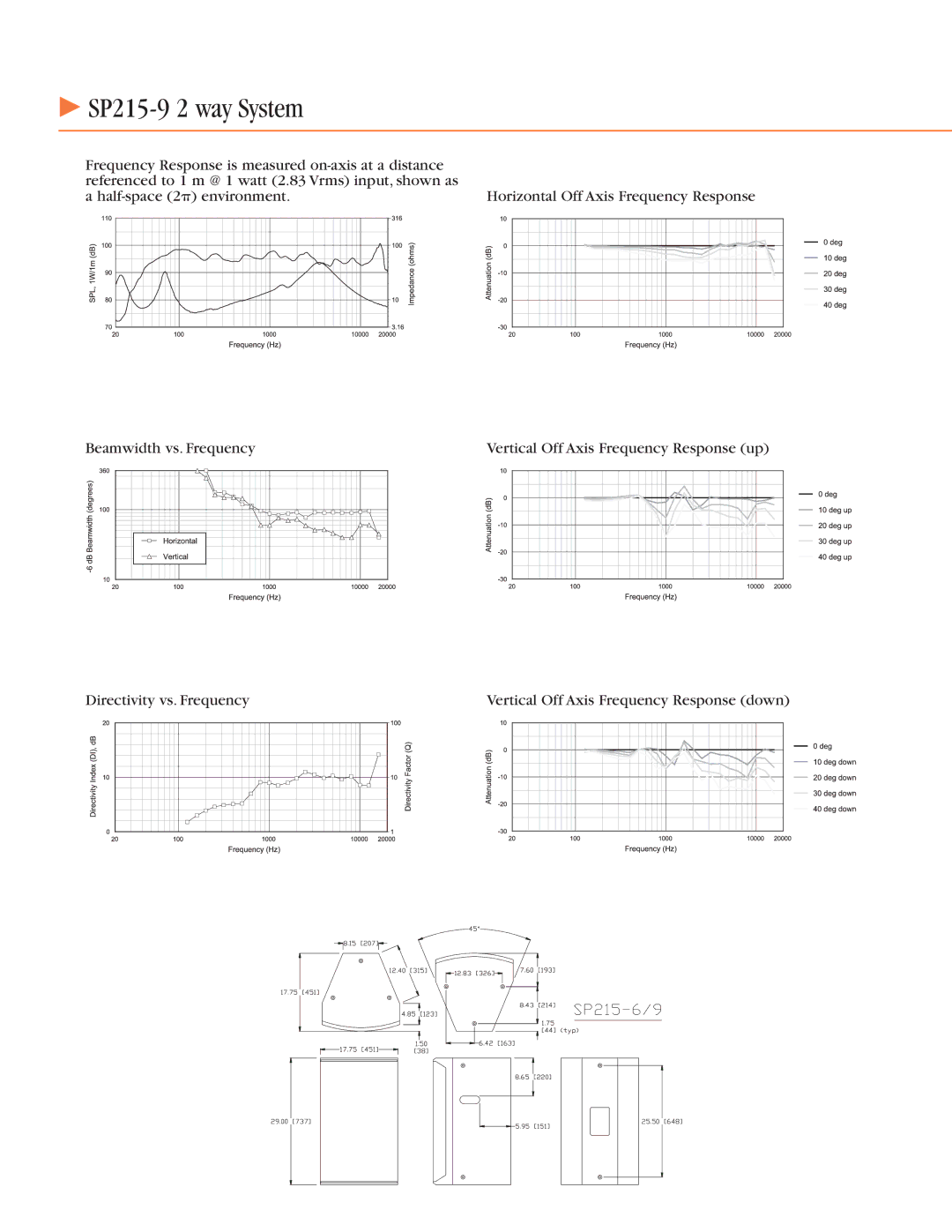 JBL specifications SP215-9 2 way System 