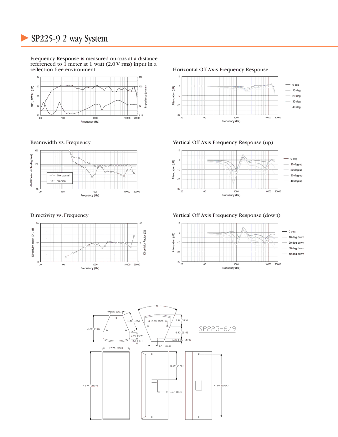 JBL specifications SP225-9 2 way System 