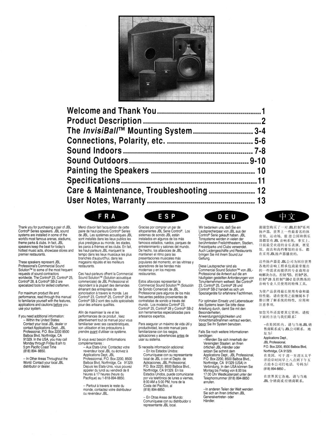 JBL Speaker System manual LnvisiBallTMMounting System Connections, Polarity, etc 