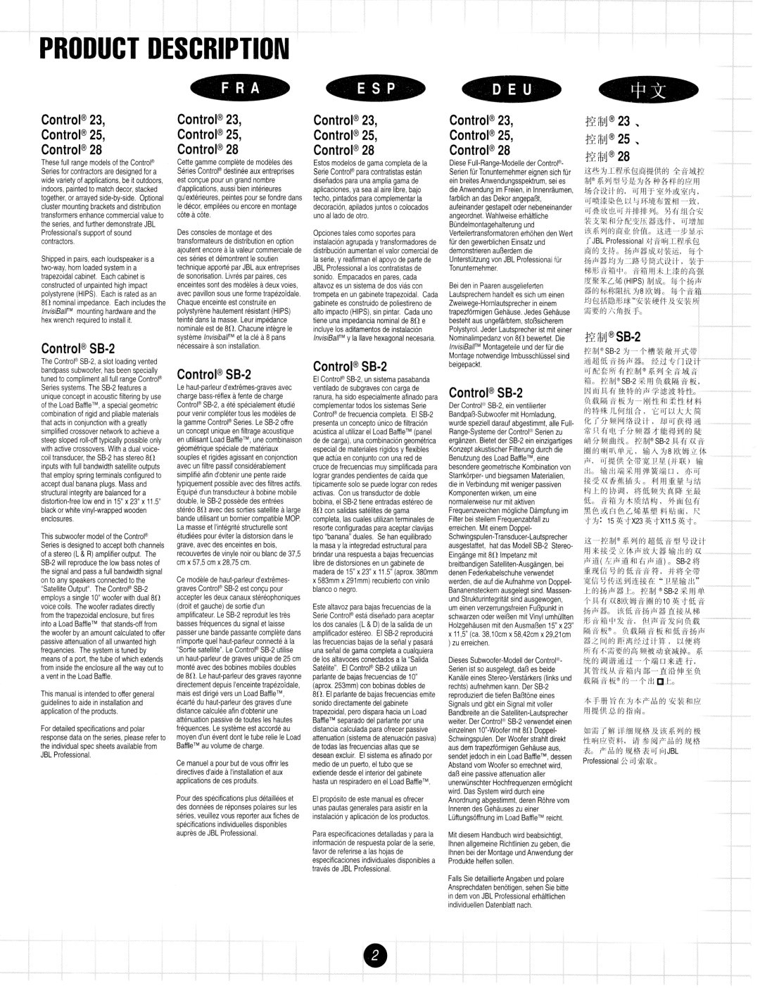 JBL Speaker System manual Control@23 Control@25 Control@28 