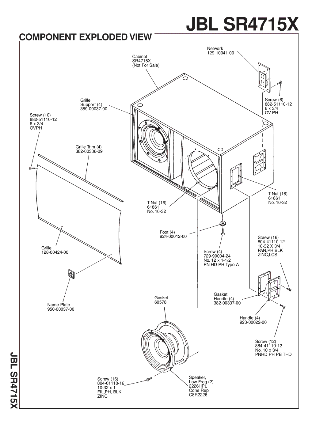 JBL technical manual Component Exploded View, JBL SR4715X 