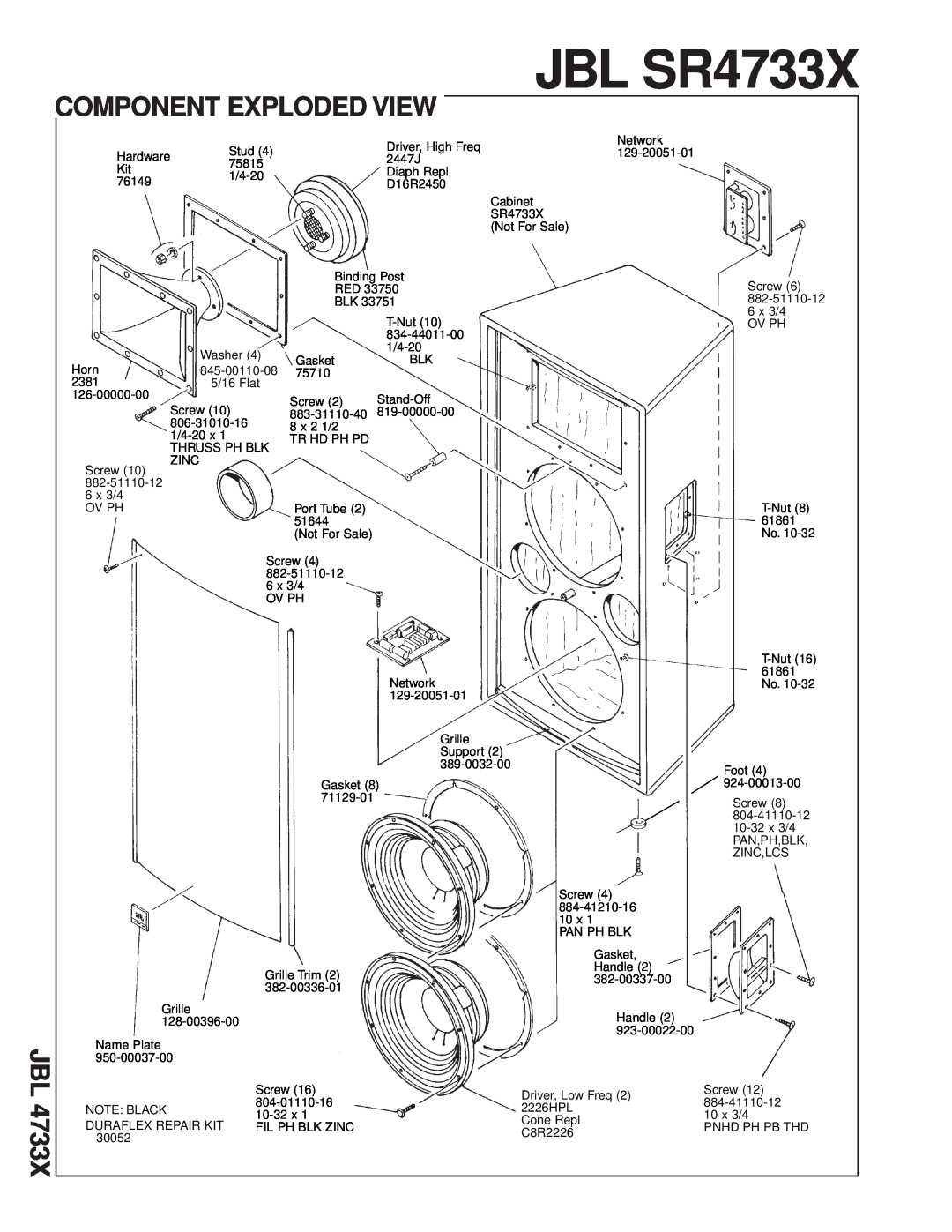 JBL technical manual JBL SR4733X, Component Exploded View 