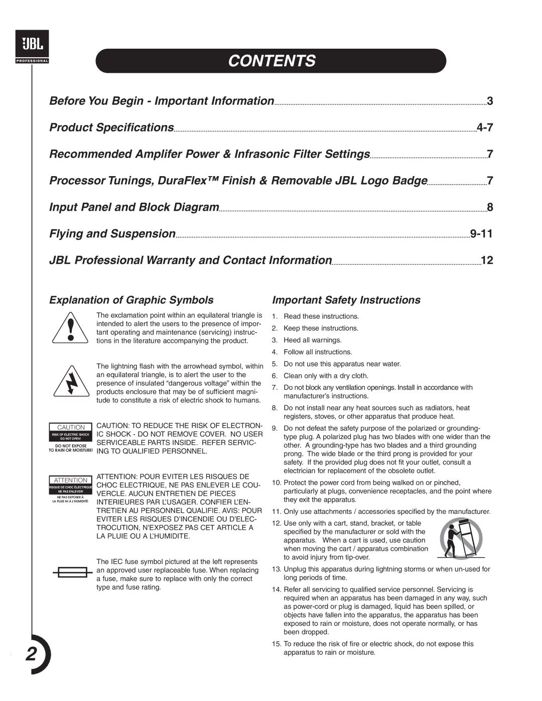 JBL SRX700 manual Contents 