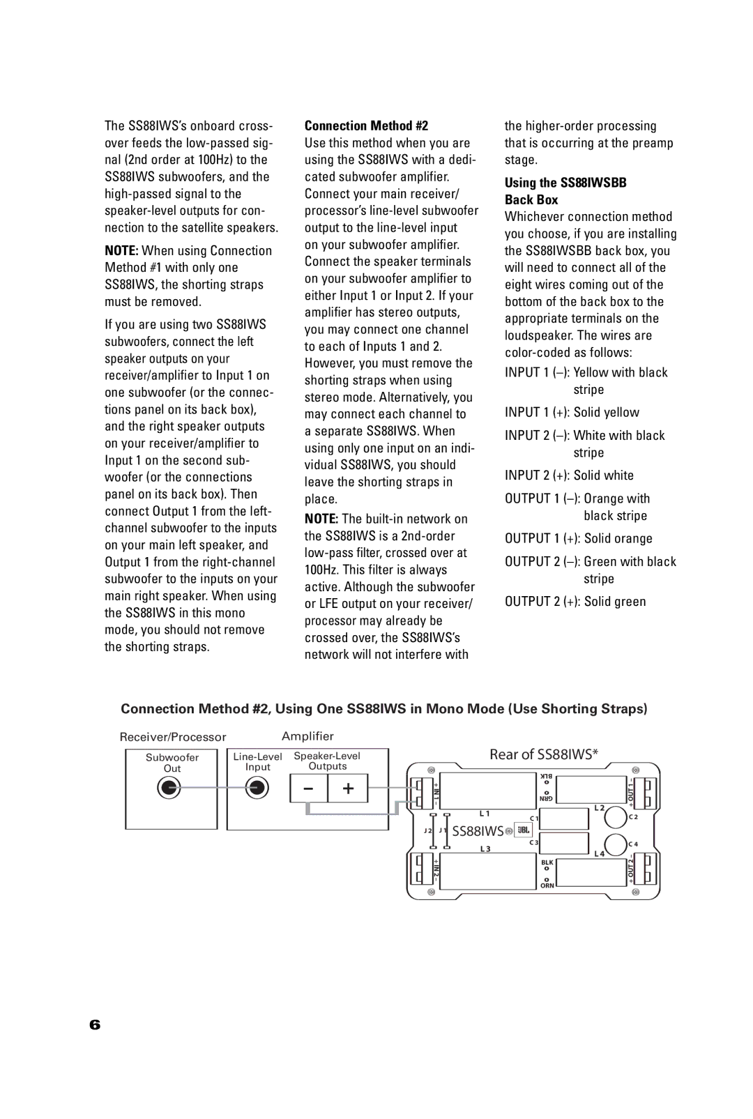 JBL manual Connection Method #2, Using the SS88IWSBB Back Box, Rear of SS88IWS 