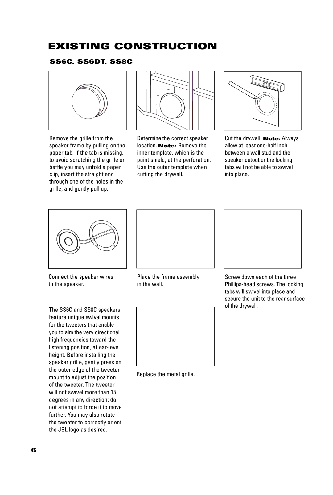 JBL SSLCR manual SS6C, SS6DT, SS8C 