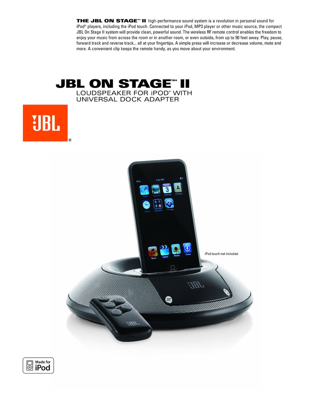 JBL Stage III manual JBL on Stage 