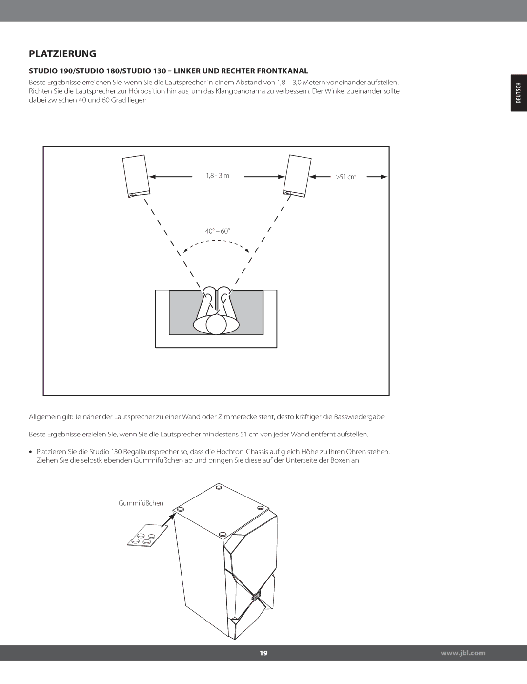 JBL STUDIO180 manual Platzierung 