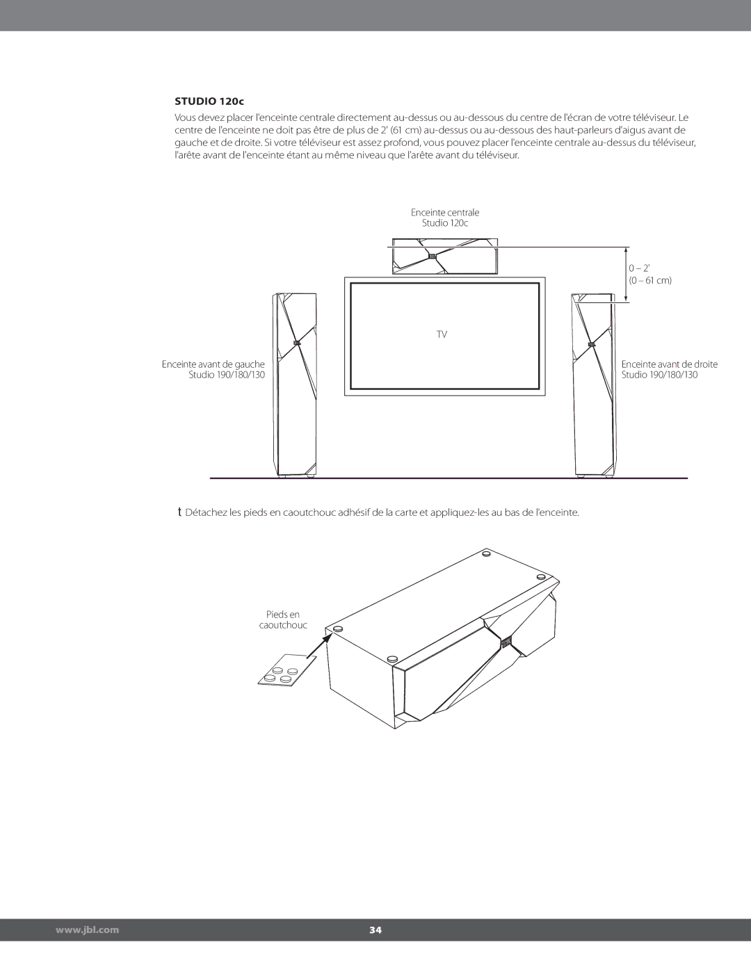 JBL STUDIO180 manual Enceinte centrale Studio 120c 61 cm 