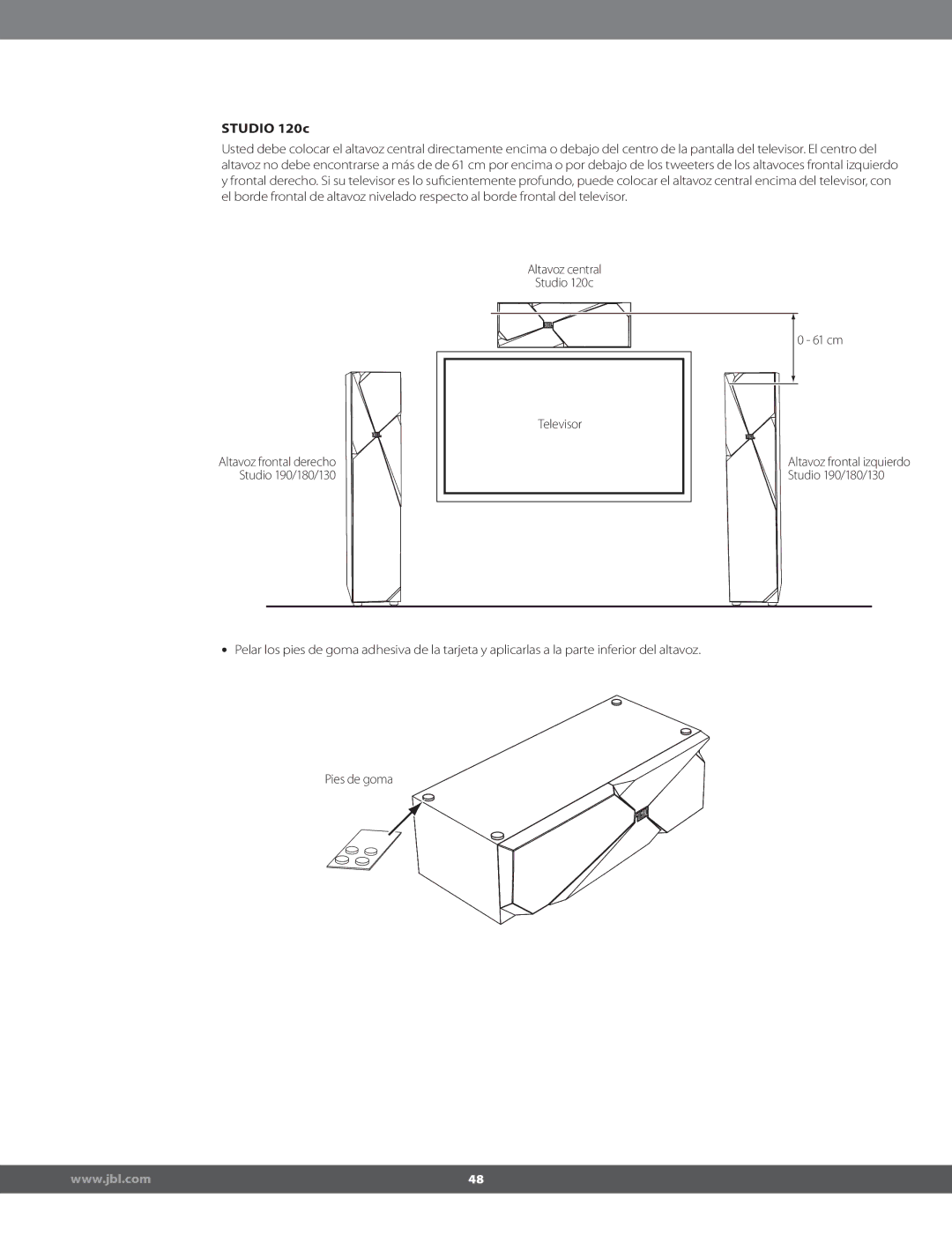 JBL STUDIO180 manual Altavoz central Studio 120c Televisor 61 cm 