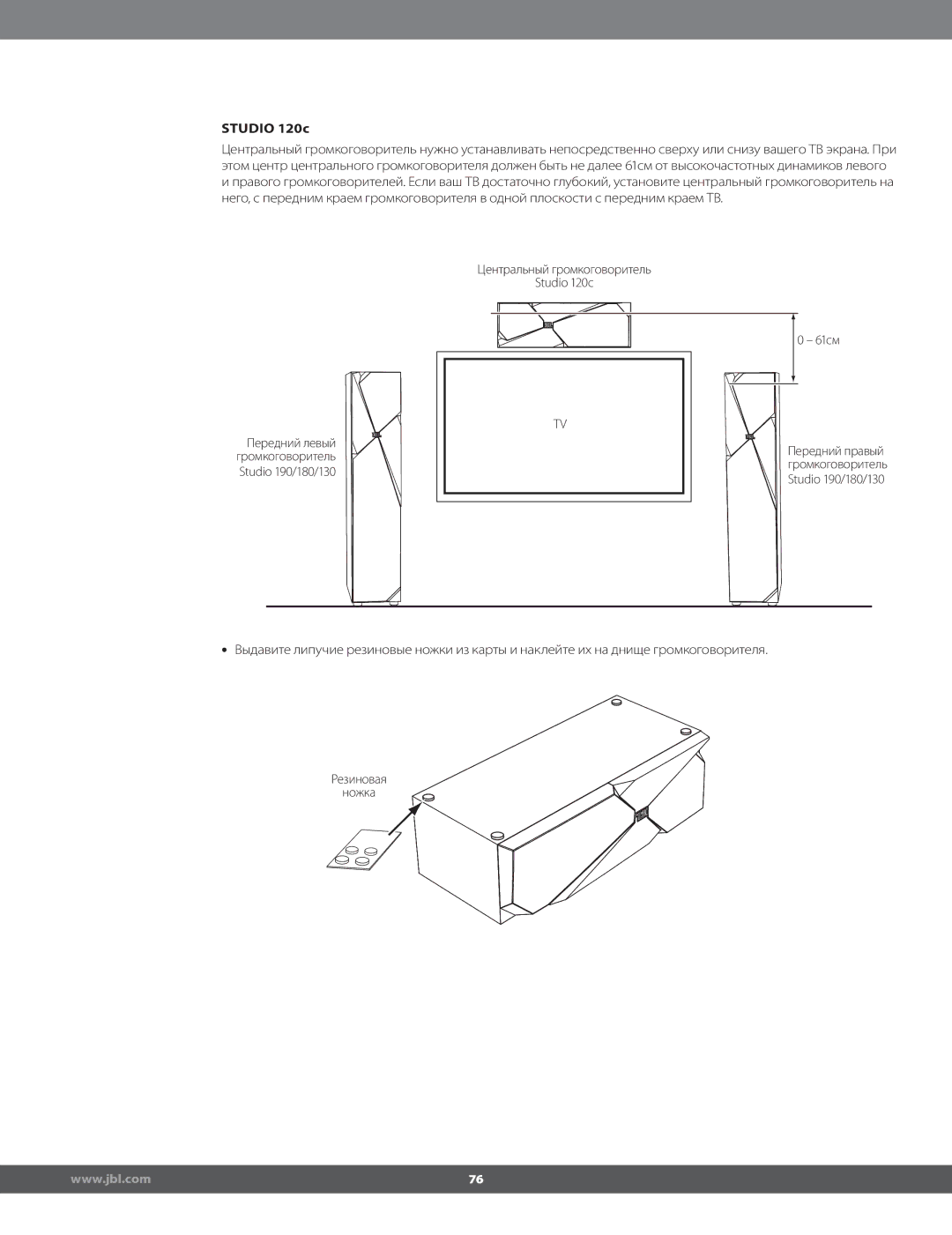 JBL STUDIO180 manual Передний правый громкоговоритель 