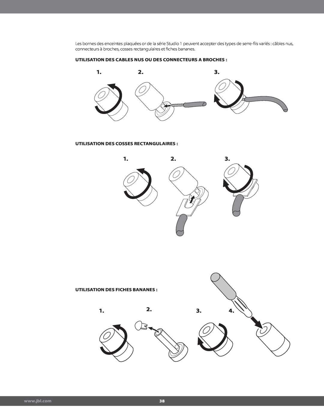 JBL STUDIO180 manual Utilisation Des Cosses Rectangulaires, Utilisation Des Fiches Bananes, 1.2.3 