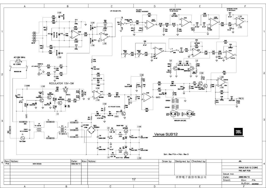 JBL service manual Venue SUB12, 音 律 電 子 股 份 有 限 公 司 