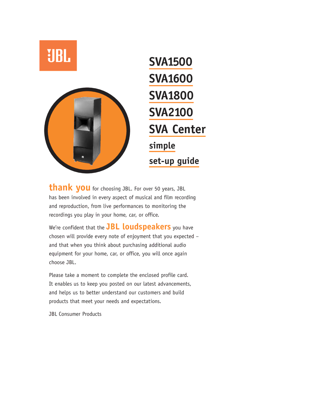 JBL SVA CENTER setup guide SVA1500 SVA1600 SVA1800 SVA2100 SVA Center 