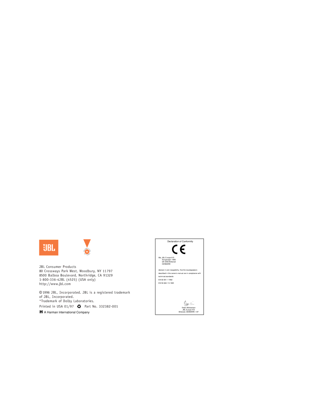 JBL SVA1500, SVA CENTER, SVA2100, SVA1800 setup guide Harman International Company 