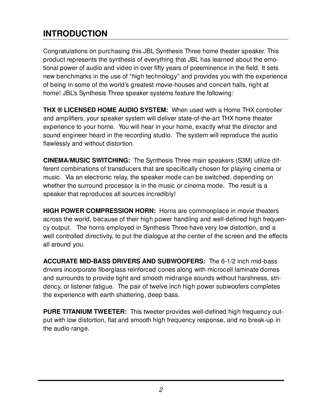 JBL SYN 3 manual Introduction 