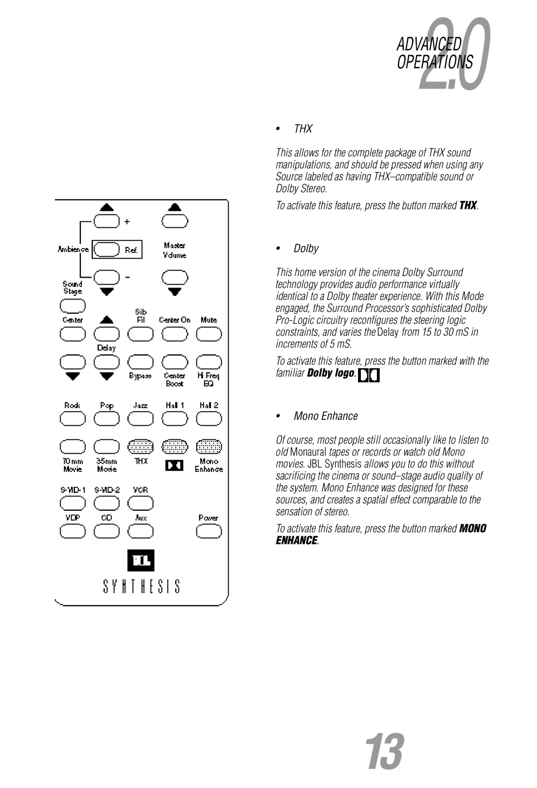 JBL Synthesis owner manual Thx, Dolby 