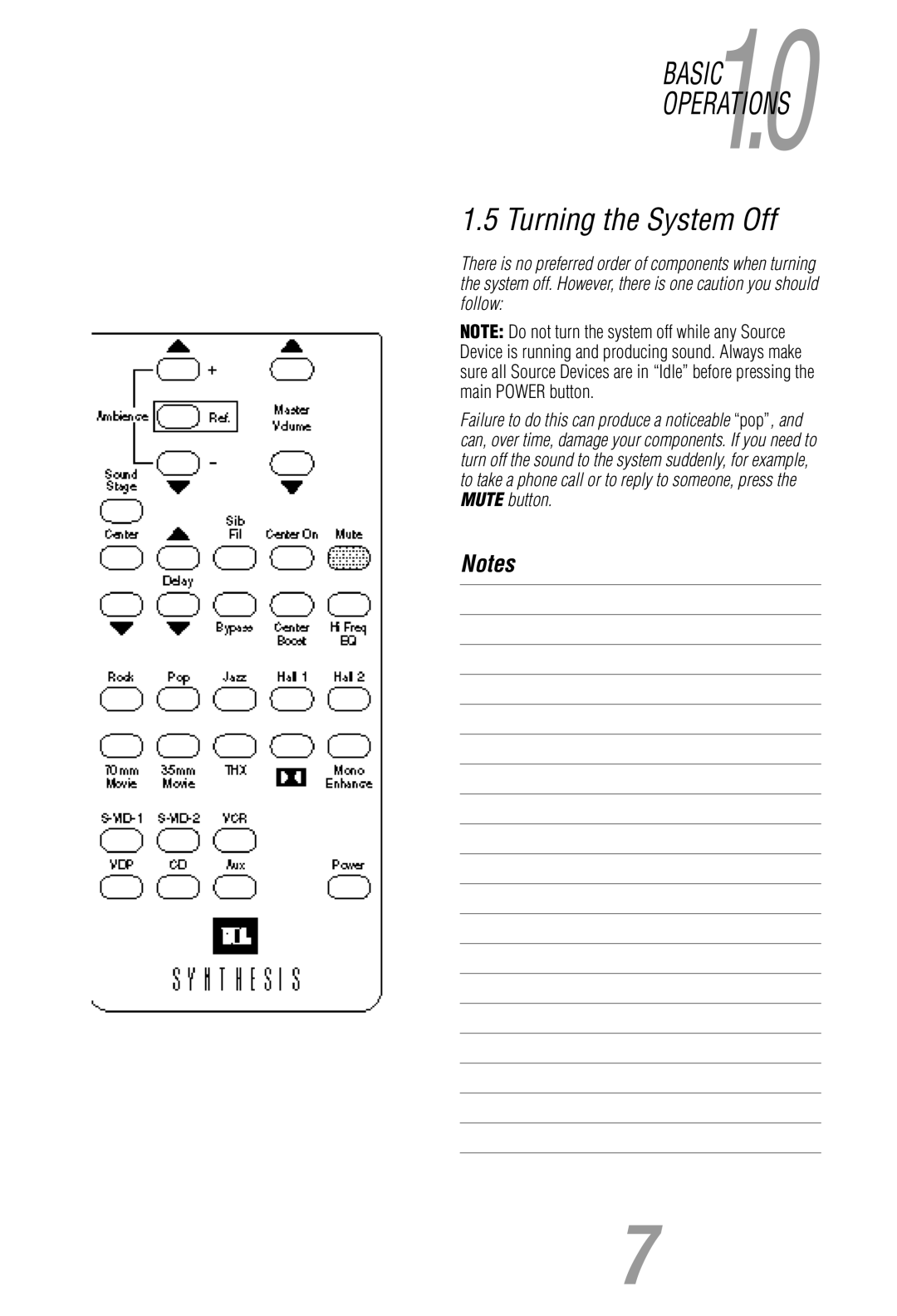 JBL Synthesis owner manual Turning the System Off 