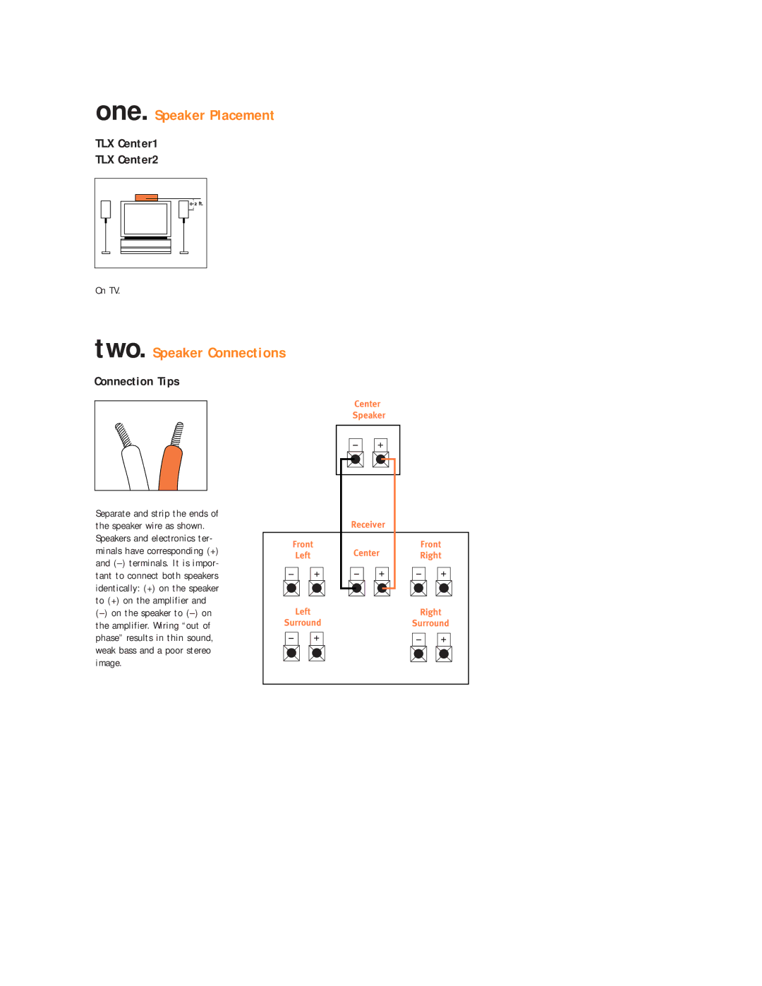 JBL TLX CENTER1, TLX CENTER2 setup guide One. Speaker Placement 