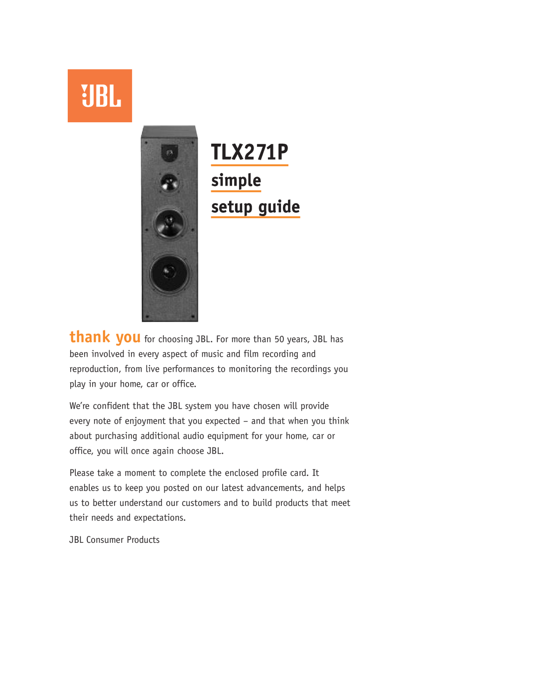 JBL TLX271P setup guide simple setup guide 