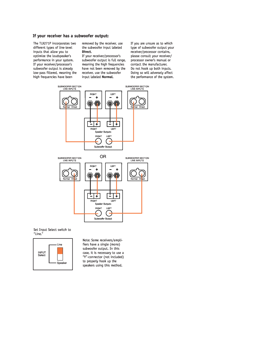 JBL TLX271P setup guide If your receiver has a subwoofer output 