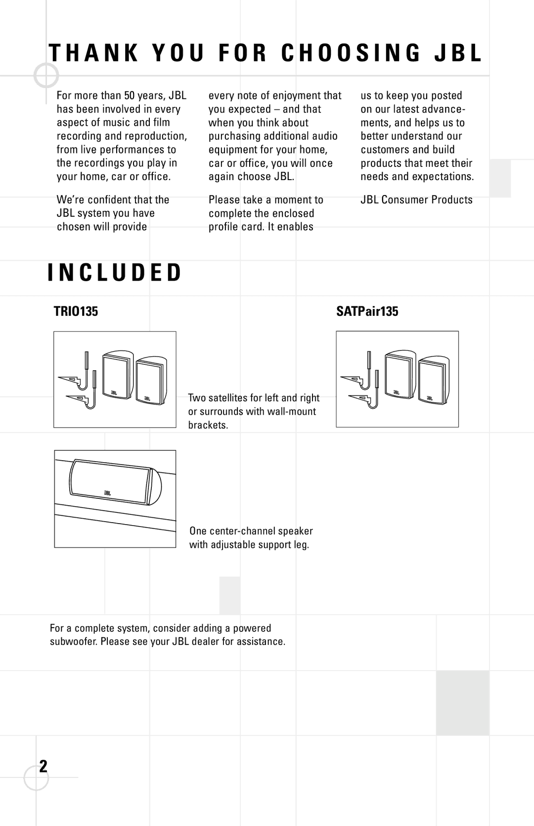 JBL TRIO135 manual SATPair135, JBL Consumer Products 