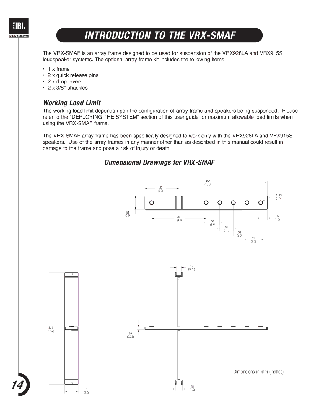 JBL VRX900 manual Introduction to the VRX-SMAF, Dimensional Drawings for VRX-SMAF 