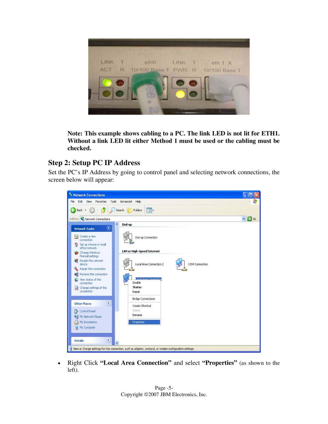 JBM electronic C-130 quick start Setup PC IP Address 