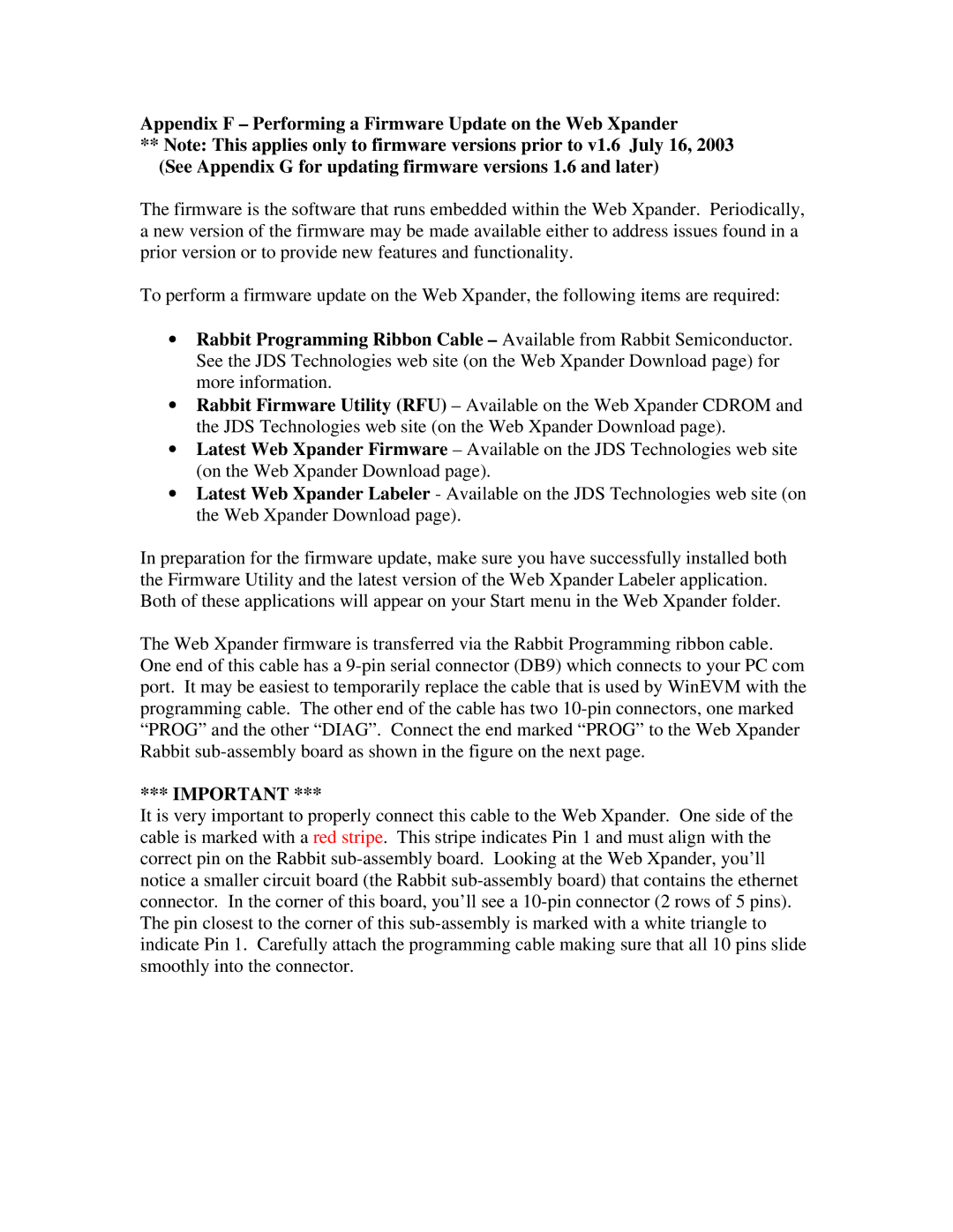 JDS Uniphase RS-232 operation manual Appendix F Performing a Firmware Update on the Web Xpander 