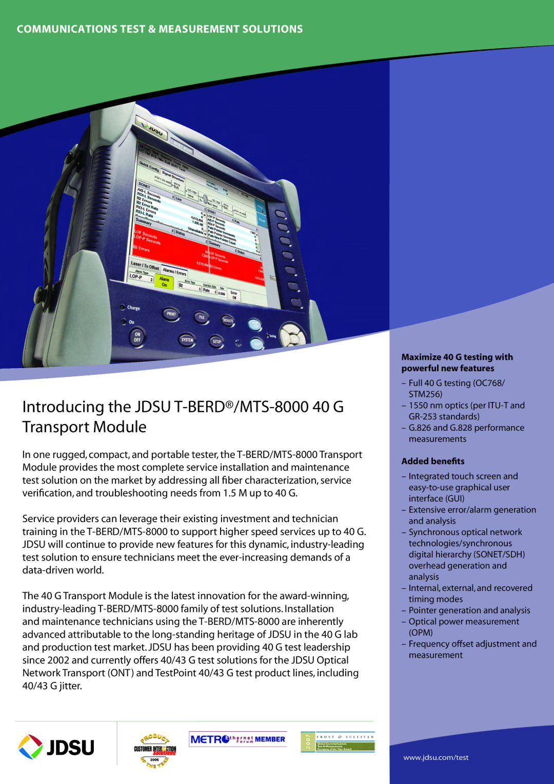 JDS Uniphase T-BERD/MTS-8000 manual Introducing the NewGen Module for the Jdsu MTS, Added beneﬁts 