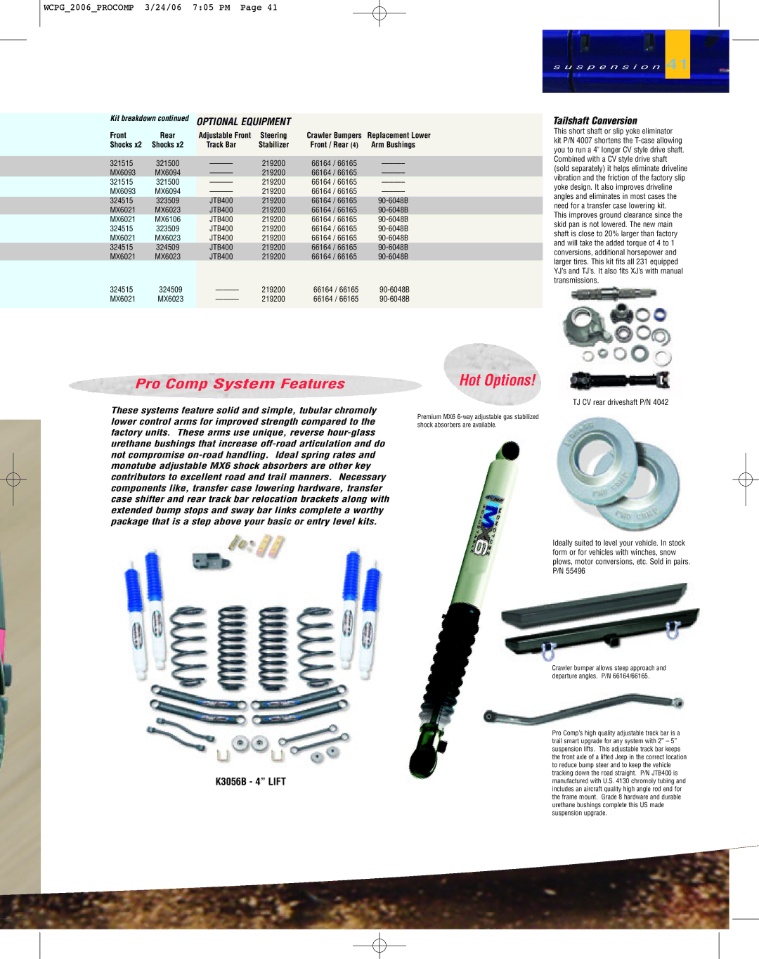 Jeep 2WD, 4WD specifications Pro Comp System Features, K3056B 4 Lift 