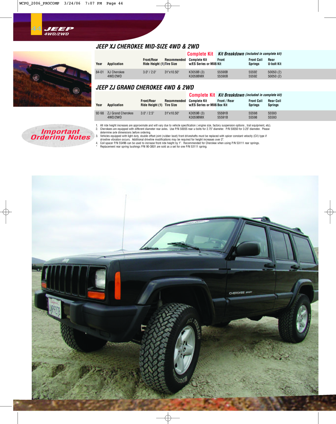 Jeep specifications Jeep XJ Cherokee MID-SIZE 4WD & 2WD, Jeep ZJ Grand Cherokee 4WD & 2WD 