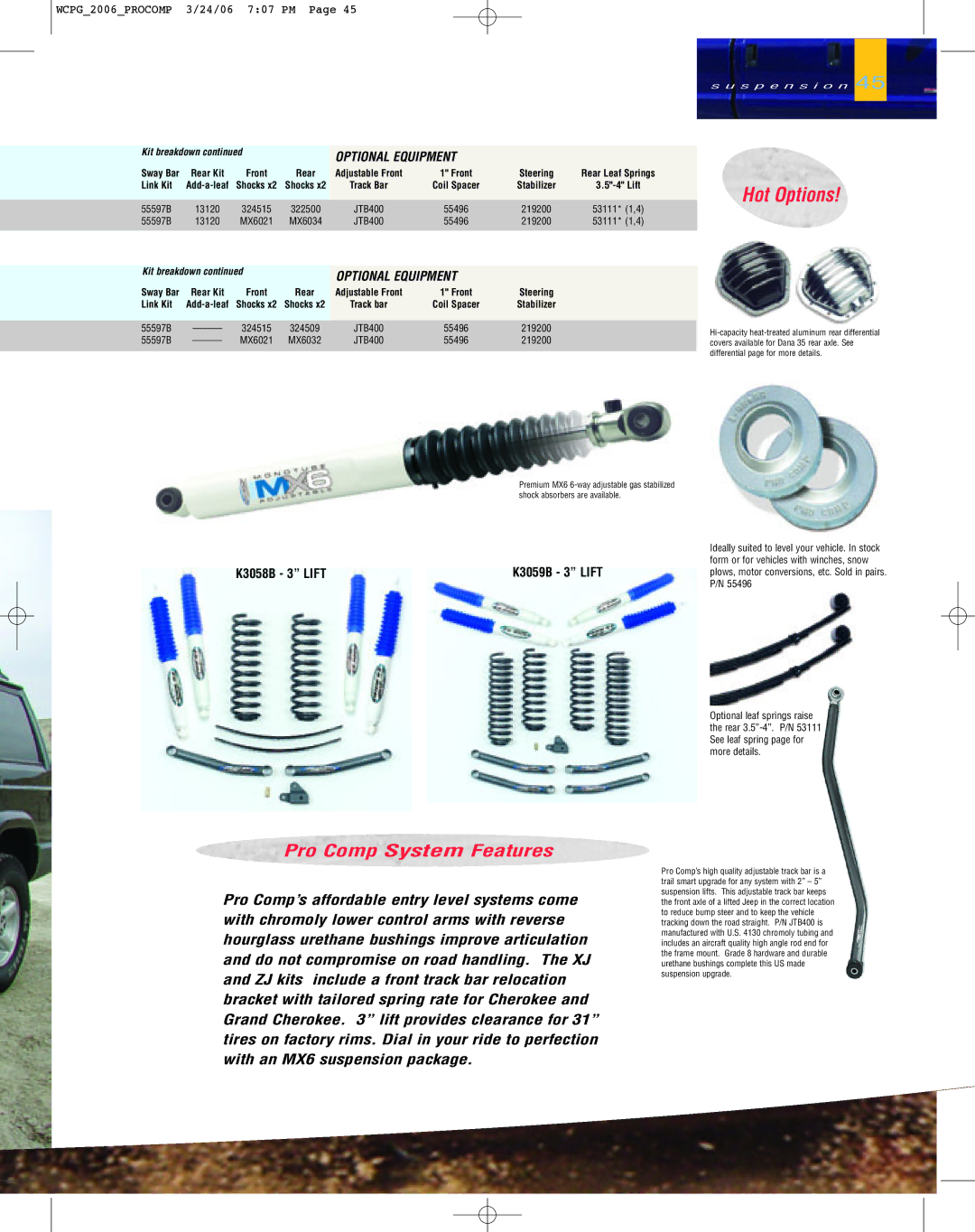 Jeep 2WD, 4WD specifications K3058B 3 Lift, Kit breakdown 