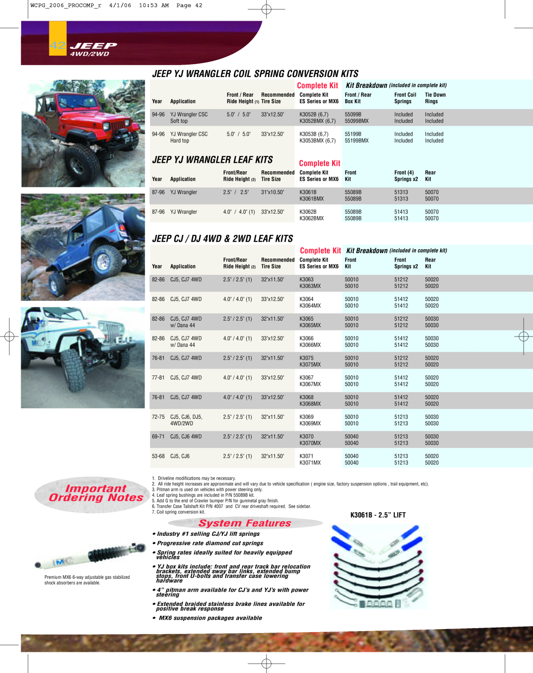 Jeep Jeep Yj Wrangler Coil Spring Conversion Kits, JEEP CJ / DJ 4WD & 2WD LEAF KITS, System Features, 42JEEP, 4WD/2WD 