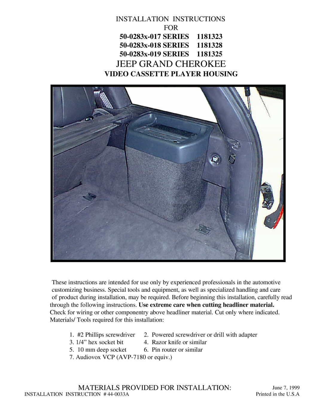 Jeep 50-0283x-019 SERIES, 50-0283x-017 SERIES, 50-0283x-018 SERIES installation instructions Jeep Grand Cherokee 