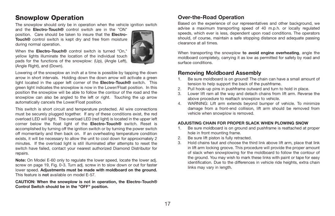 Jeep E-60 owner manual Over-the-Road Operation, Removing Moldboard Assembly 