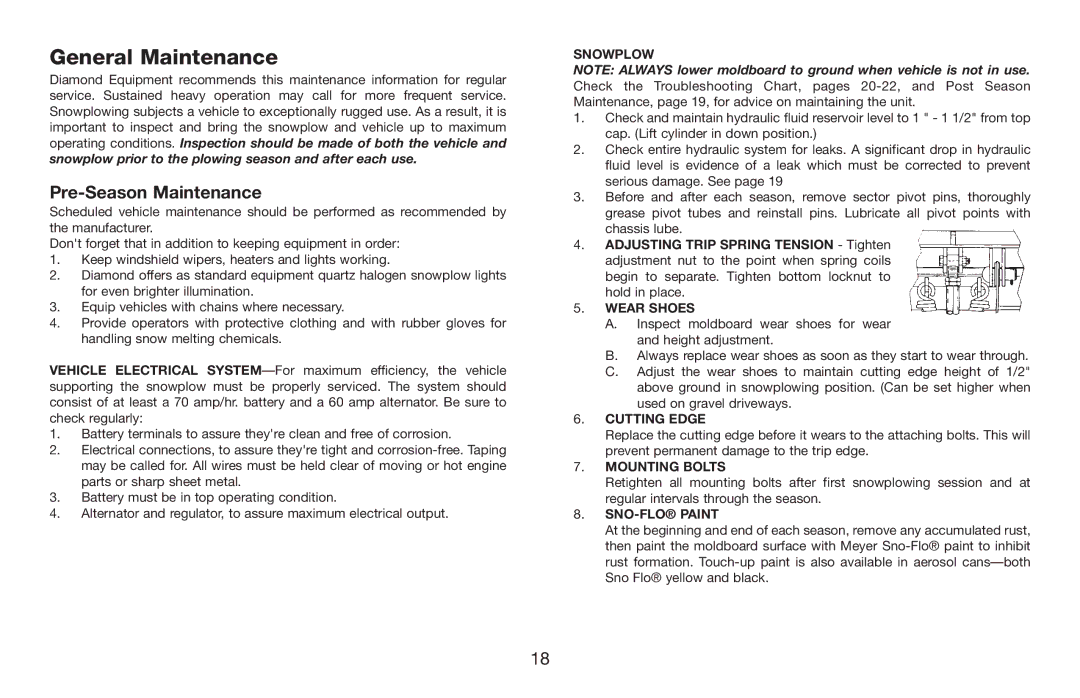 Jeep E-60 owner manual General Maintenance, Pre-Season Maintenance 