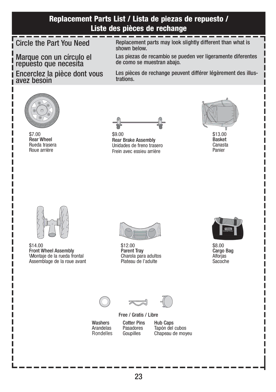 Jeep VIL001-R1 Circle the Part You Need, Marque con un círculo el, Repuesto que necesita, Encerclez la pièce dont vous 