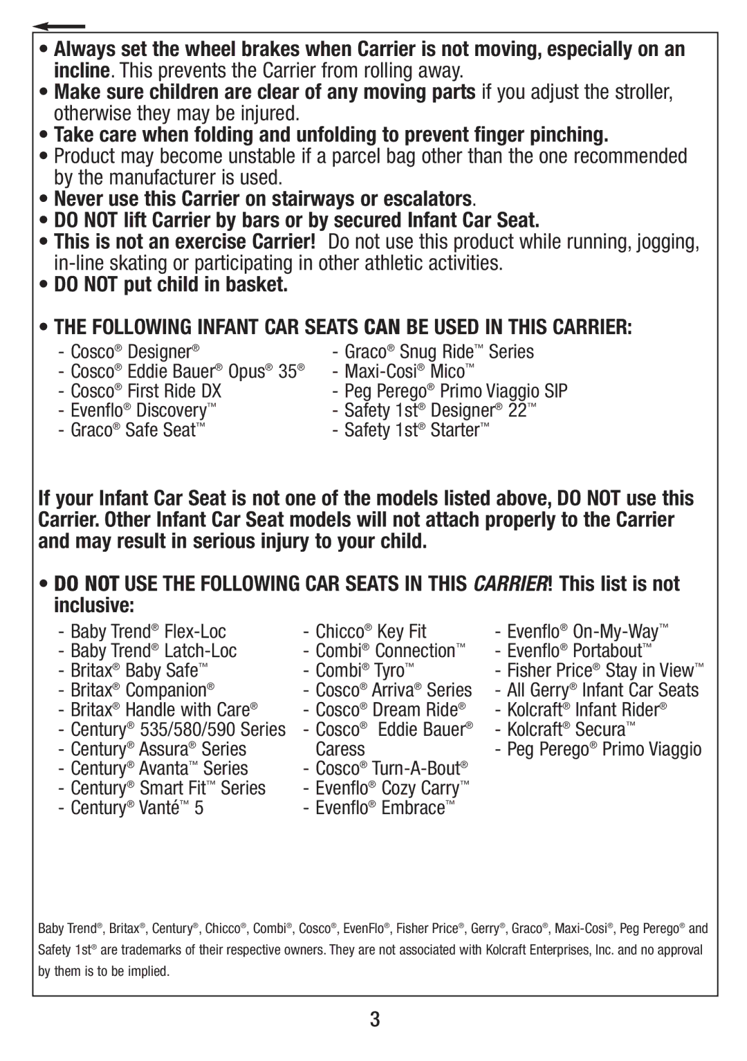 Jeep VIL001-R1 instruction sheet Do not put child in basket 