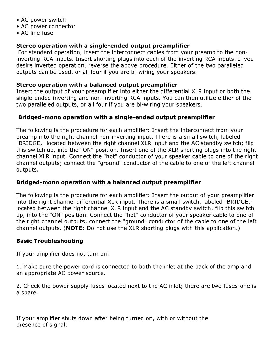 Jeff Rowland Design Group 1 owner manual Stereo operation with a single-ended output preamplifier, Basic Troubleshooting 