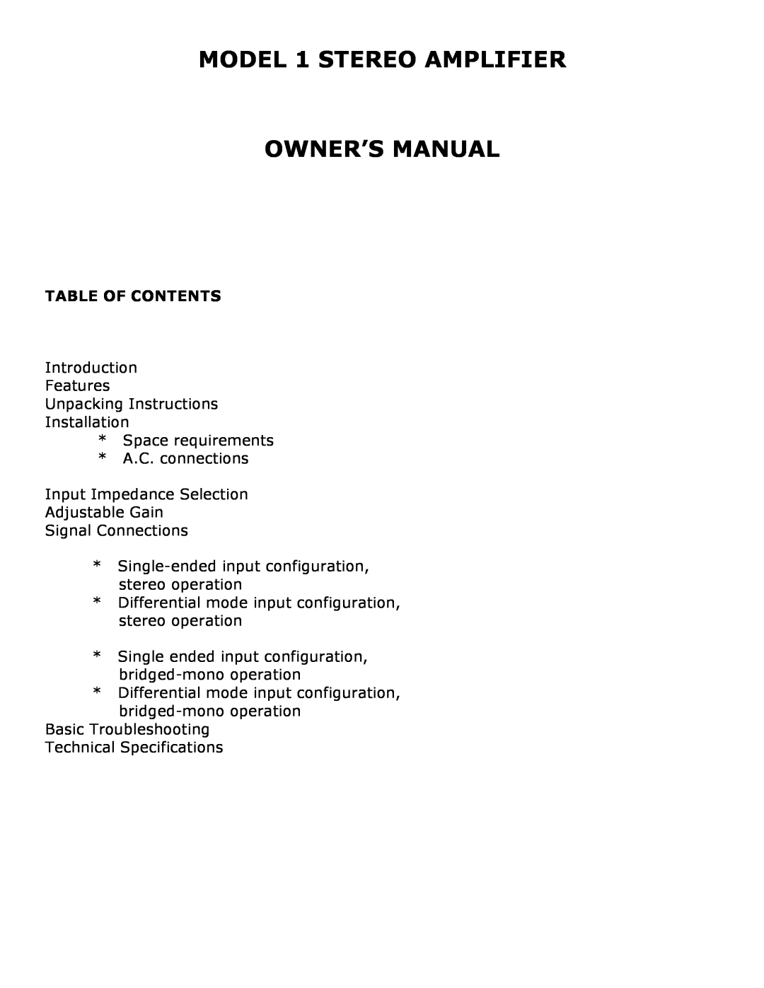 Jeff Rowland Design Group 1 owner manual Table Of Contents 