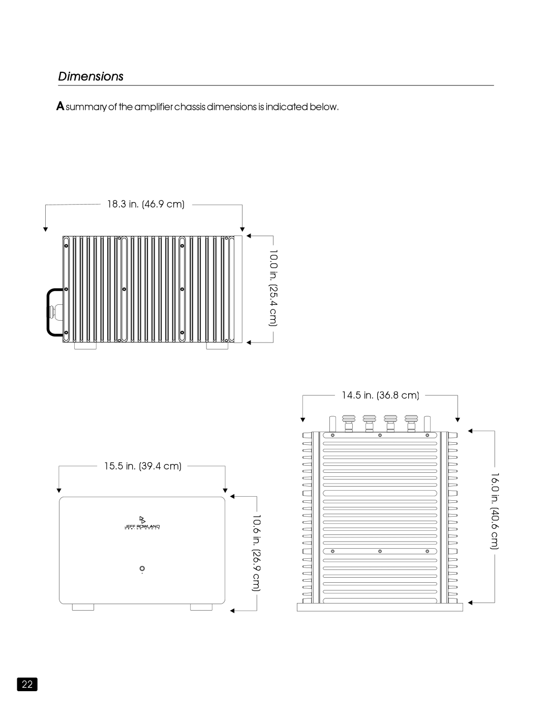 Jeff Rowland Design Group 302 owner manual Dimensions 