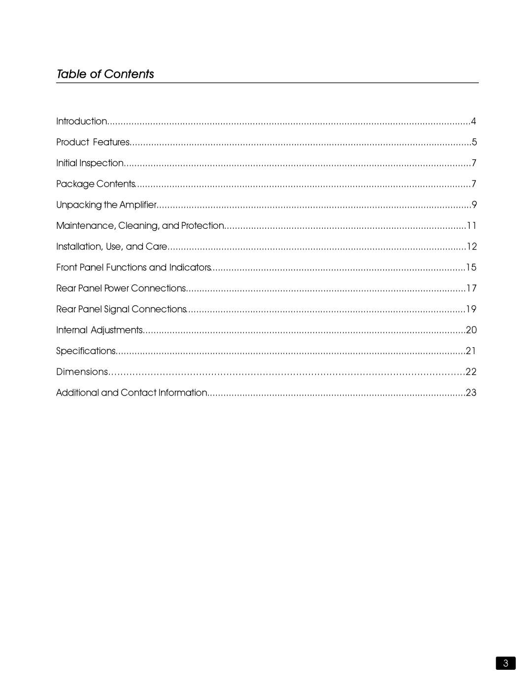 Jeff Rowland Design Group 302 owner manual Table of Contents 