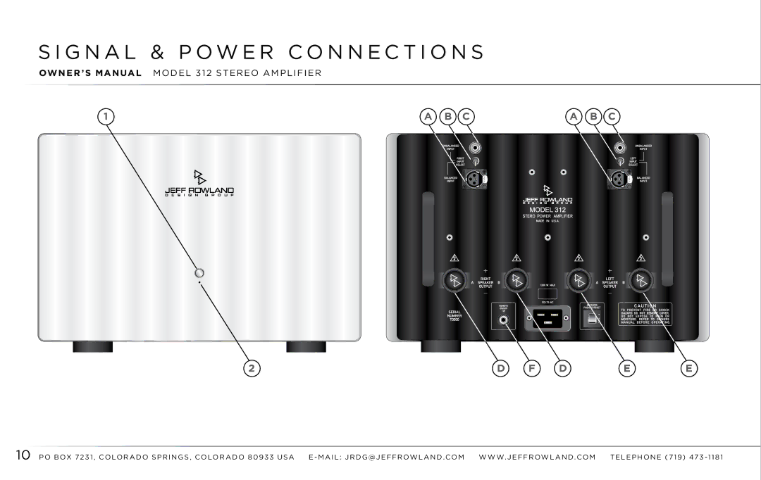 Jeff Rowland Design Group 312 owner manual G n a l & p ow e r c o n n e c t i o n s 