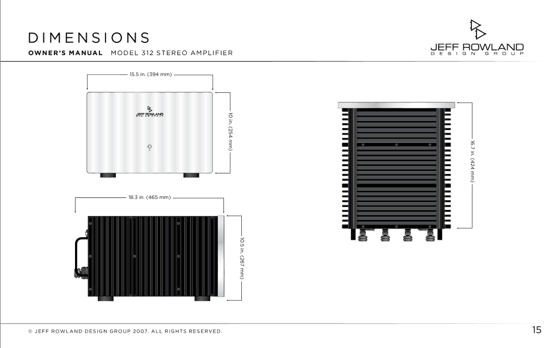 Jeff Rowland Design Group 312 owner manual M E N S I O N S 