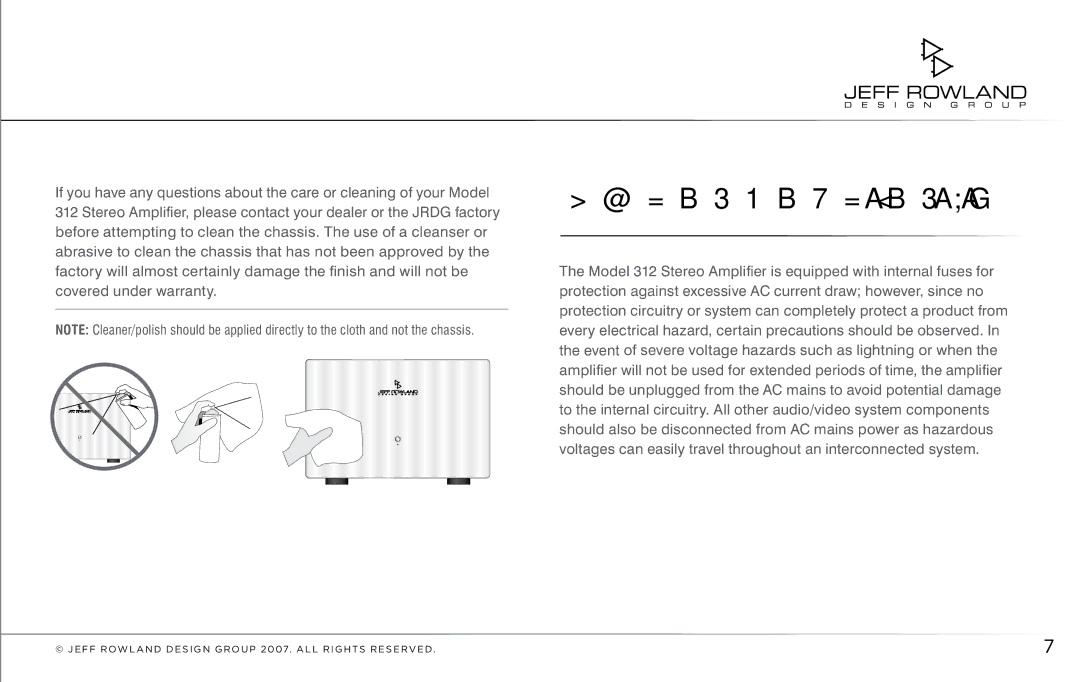 Jeff Rowland Design Group 312 owner manual Protection Systems 