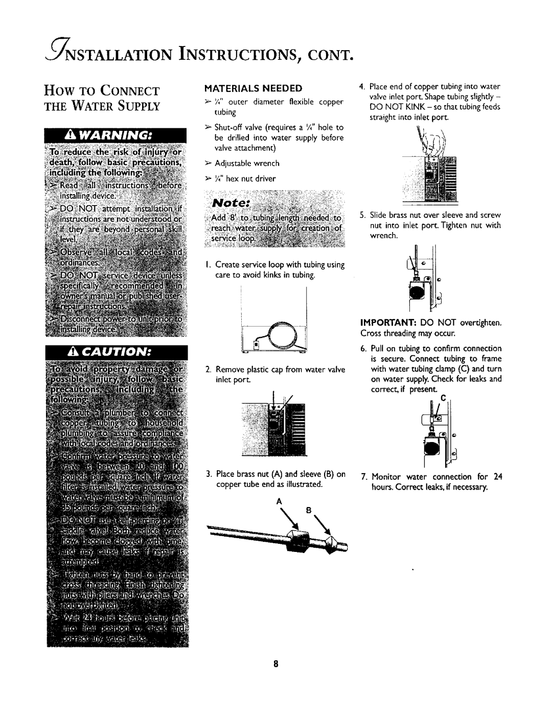 Jenn-Air 12642718 installation instructions GNSTALLATION INSTRUCTIONSp, Water Supply 