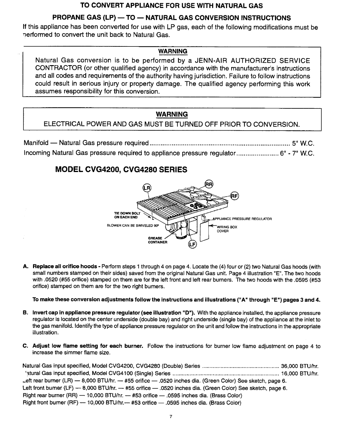 Jenn-Air 209240 installation instructions To Convert Appliance for USE with Natural GAS, Model, Series 