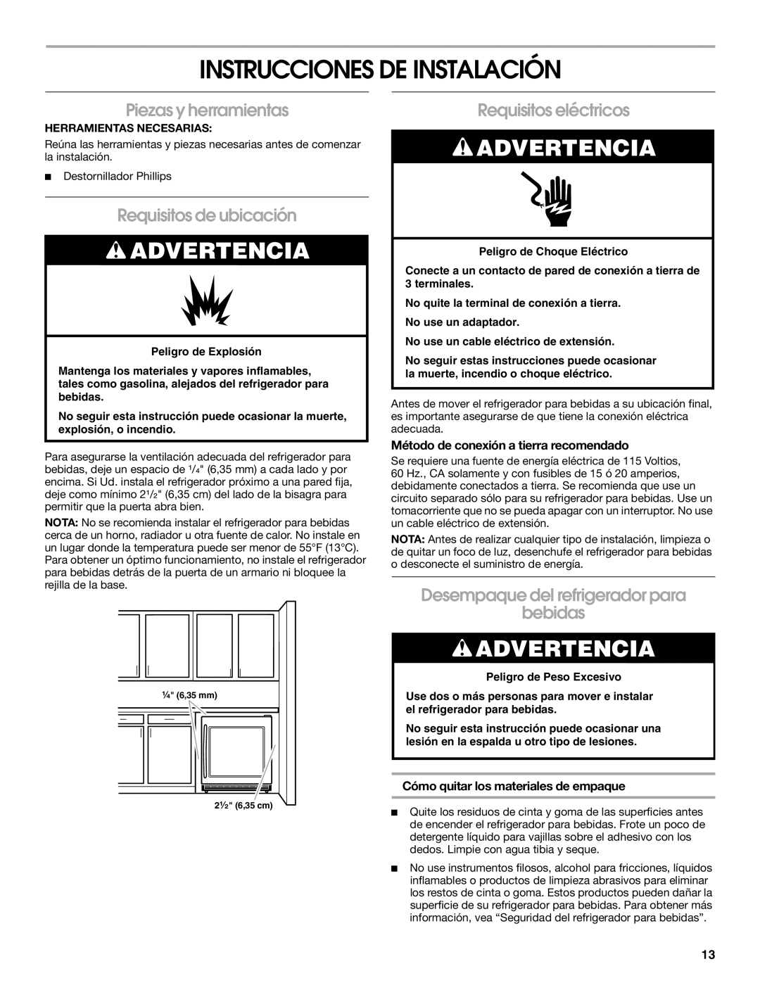 Jenn-Air 8.34E+12 Instrucciones DE Instalación, Piezas y herramientas, Requisitos de ubicación, Requisitos eléctricos 