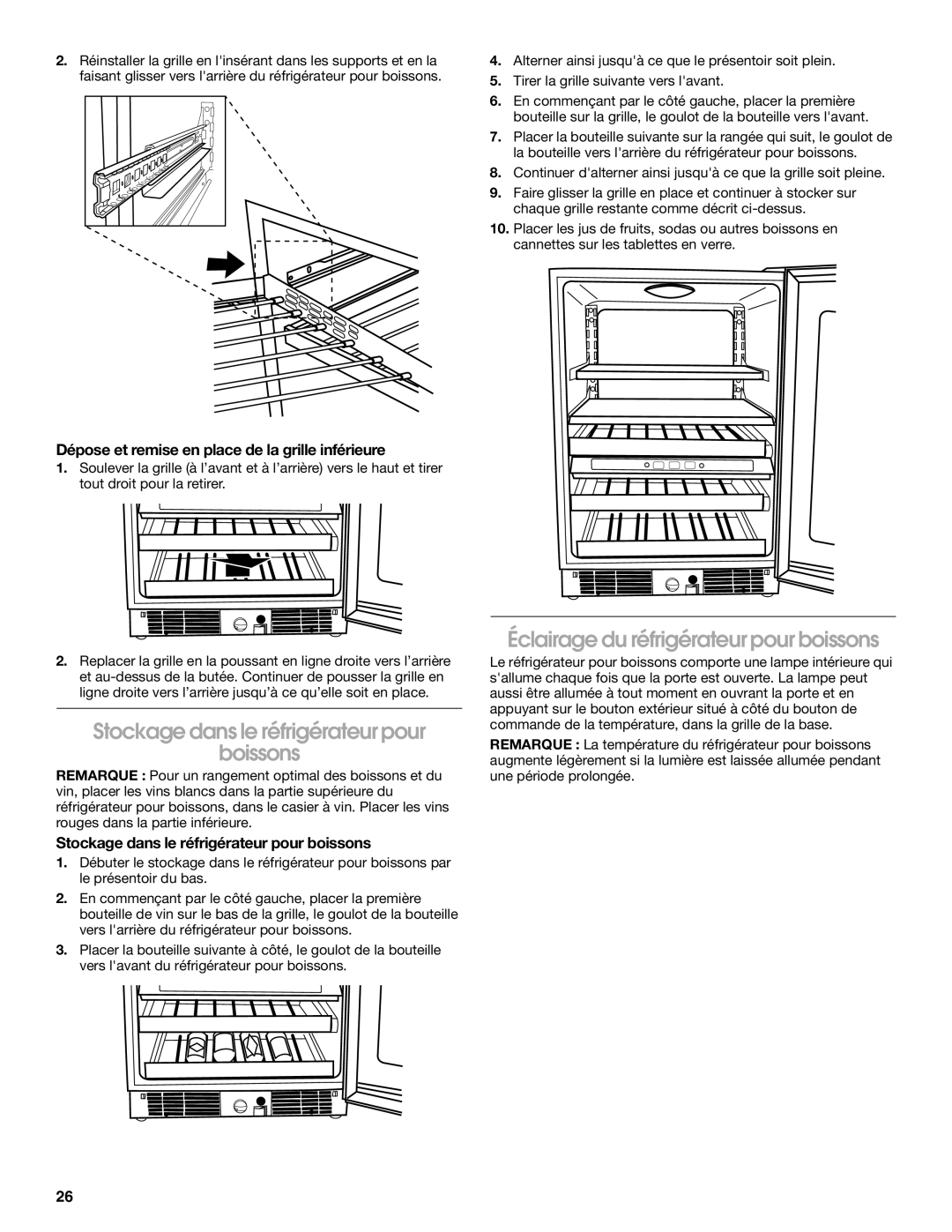 Jenn-Air 2300280B, 8.34E+12 manual Stockage dans le réfrigérateur pour Boissons, Éclairage du réfrigérateur pour boissons 