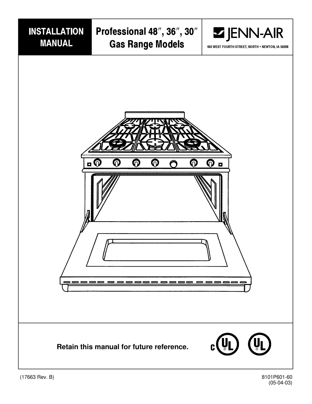 Jenn-Air 30, 36 manual Gas Range Models 